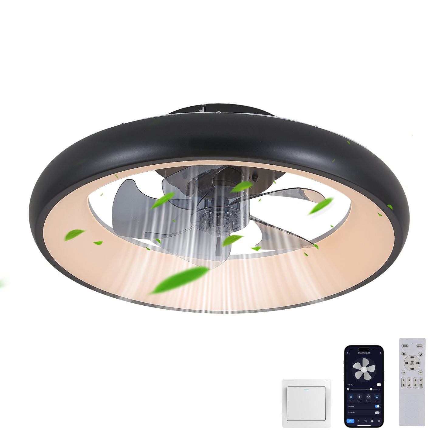 20  Black LED Ceiling Fan Light  Dimmable  Adjustable Color Temperature, APP  Remote Control, Modern Smart Ceiling Fan For Living Room, Bedroom, And Dining Room  Silent 6-Speed Reversible DC Motor