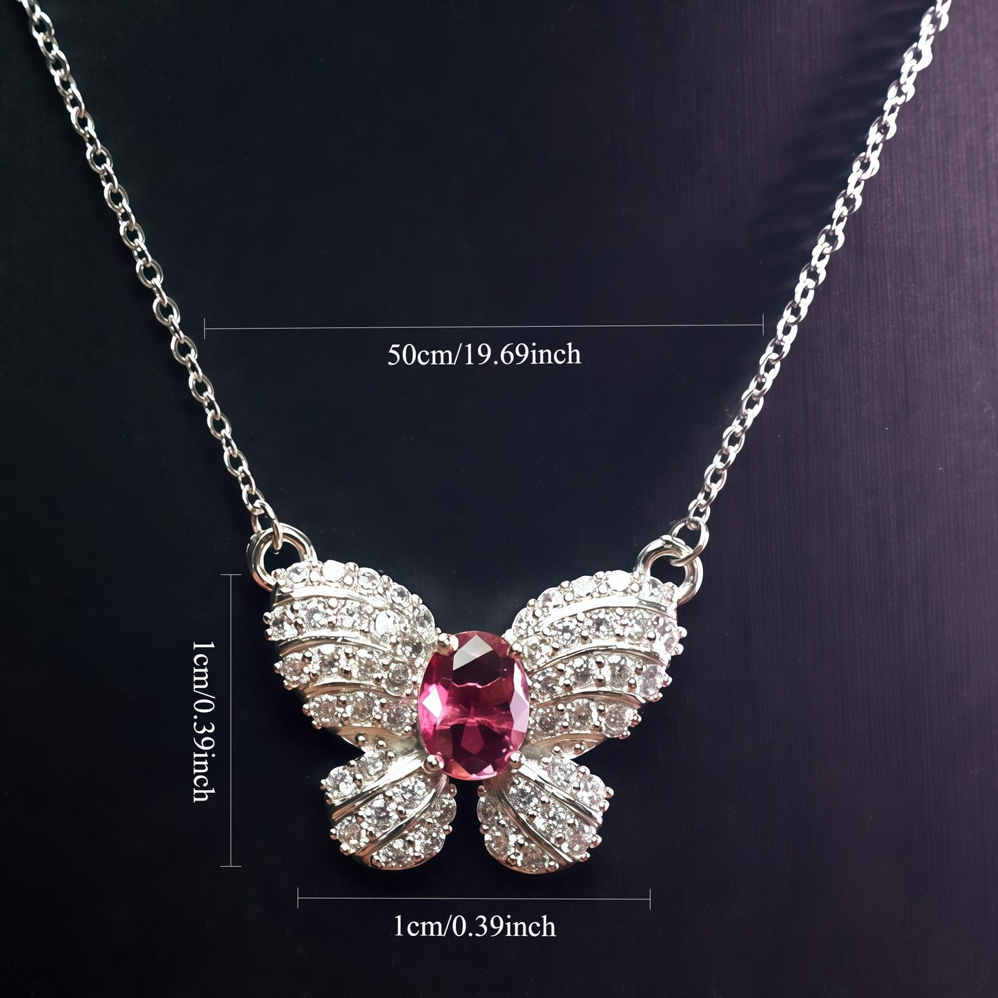 Oval Cut Hot CZ Butterfly Pendant Necklace For Women, Copper Plated Silver Full Pave White Cubic Zirconia Elegant Wedding Party Statement Jewelry Gift