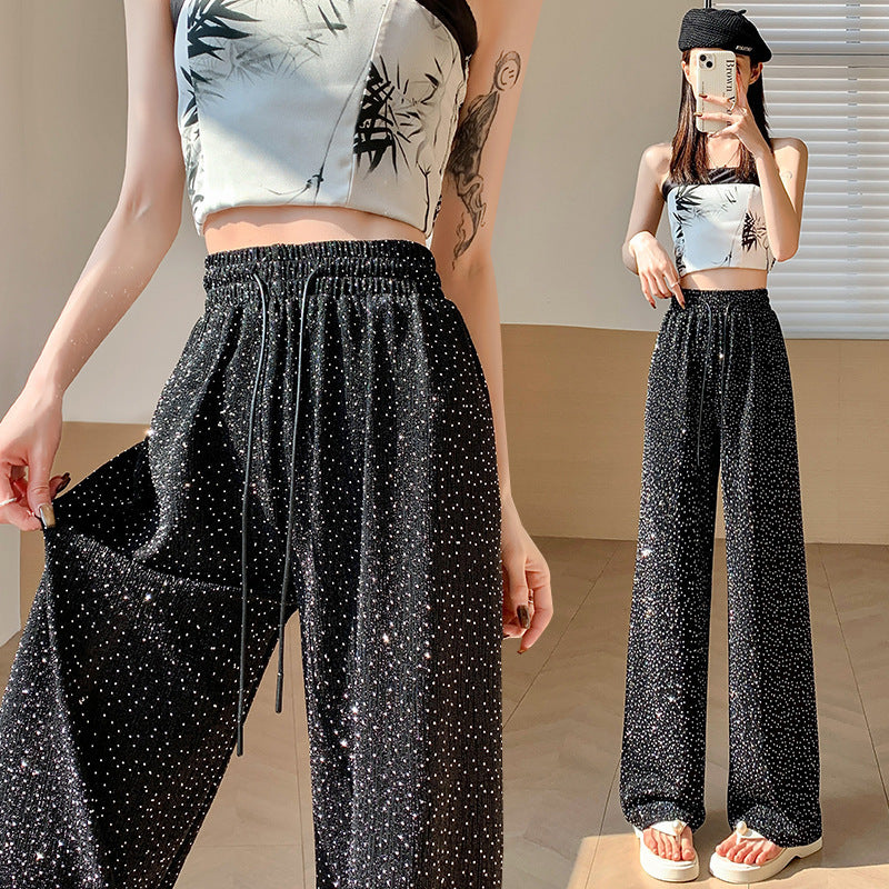 Summer New Arrival Rhinestone Embellished Textured Trousers