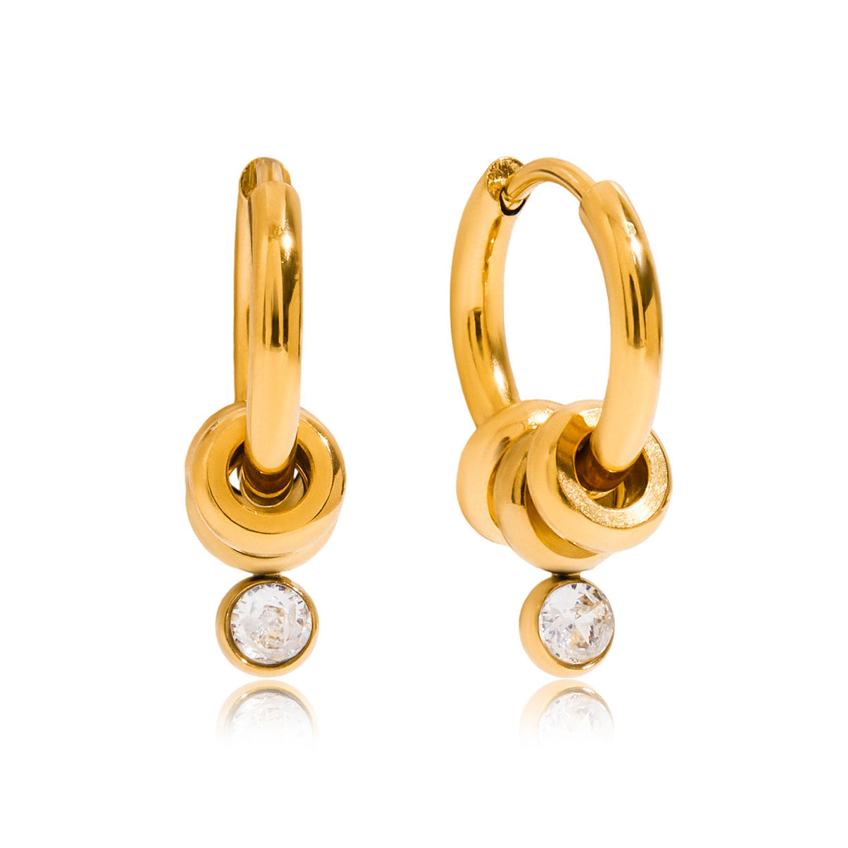 Best-selling Minimalist 18k Gold Stainless Steel White Zircon Earrings