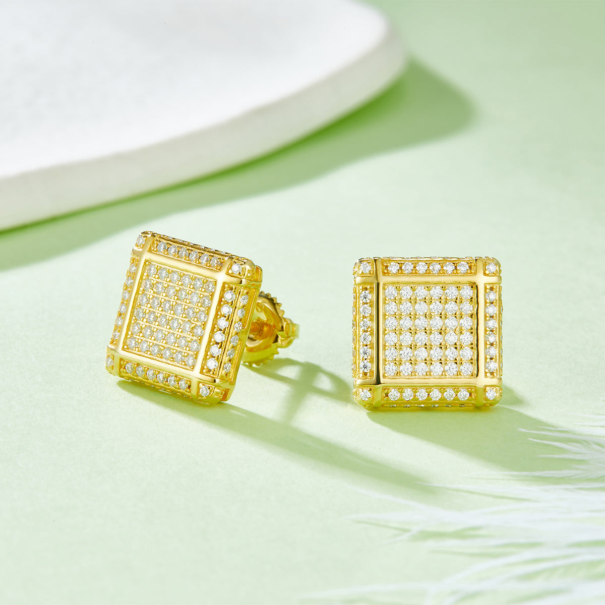 S925 Sterling Silver 176pcs D Color VVS1 Moissanite 3D Square Earrings 11.5mm Screw Back Hypoallergenic GRA Certified Gift Box