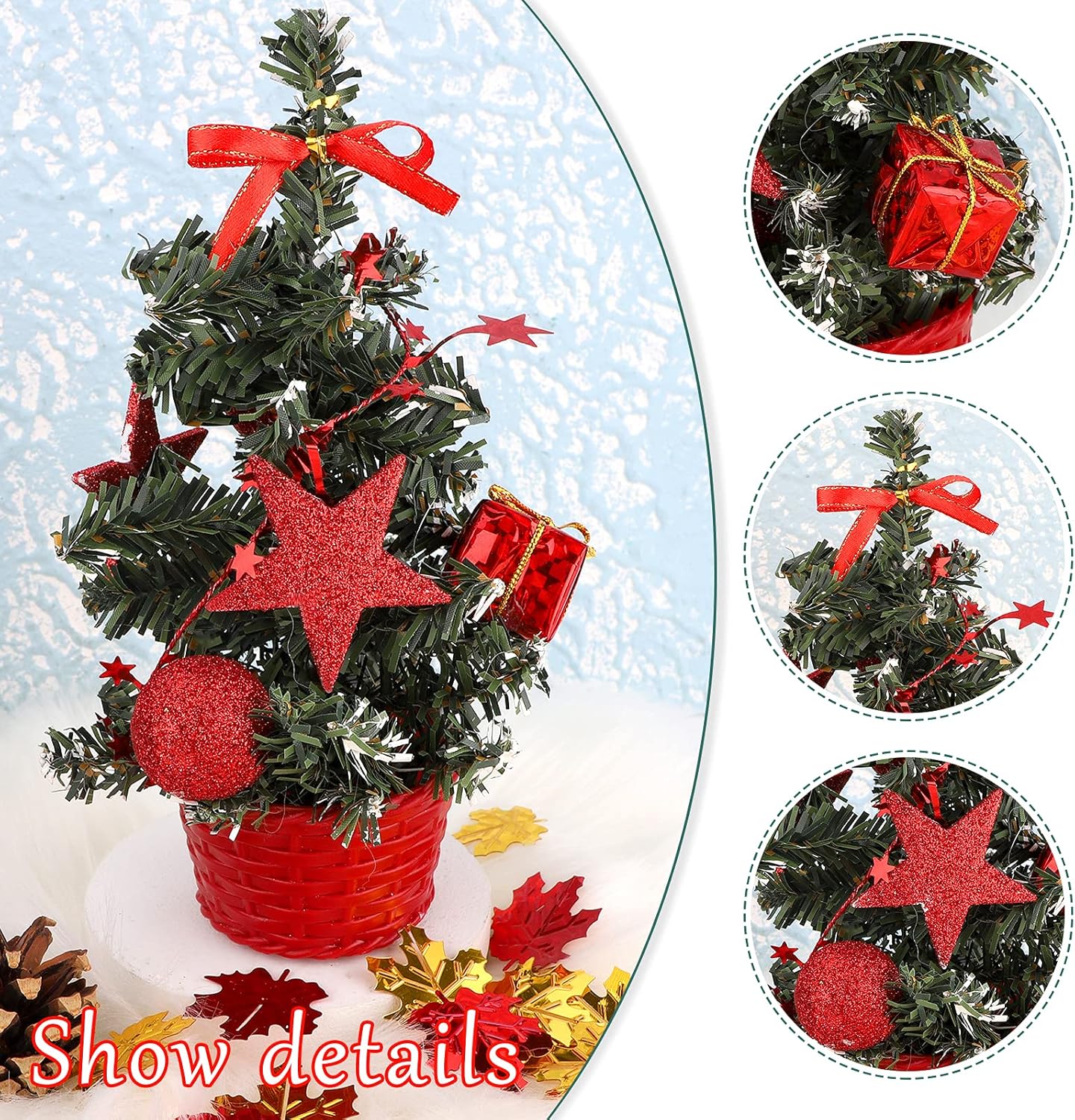 Small Christmas Tree With Decorations Set - Artificial Tabletop Christmas Tree For Desk Display, Festive Christmas Tree Ornament  Pack Of 3 Mini Small Christmas Trees For Table