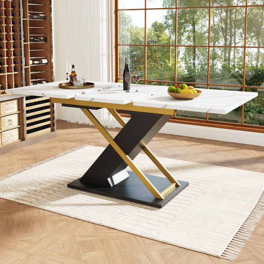 Dining Table Extendable Table  120-160x80cm , Kitchen Living Room Table, Extendable Table, Extendable To 160cm With The Help Of Internal Insertion Plate, Dining Table With Golden Cross Legs