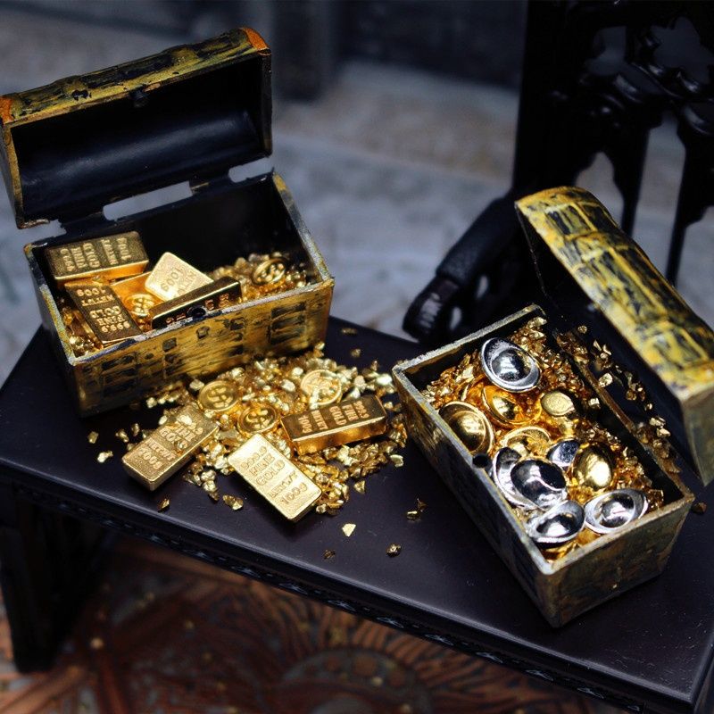 Gold Coin Treasure Box Doll House Accessories Mini Model Ornaments