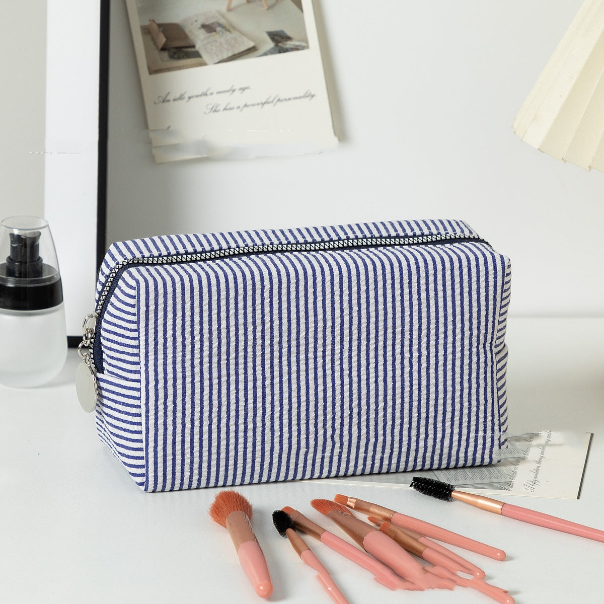 Personalized Embroidered Striped Bubble Yarn Makeup Bag