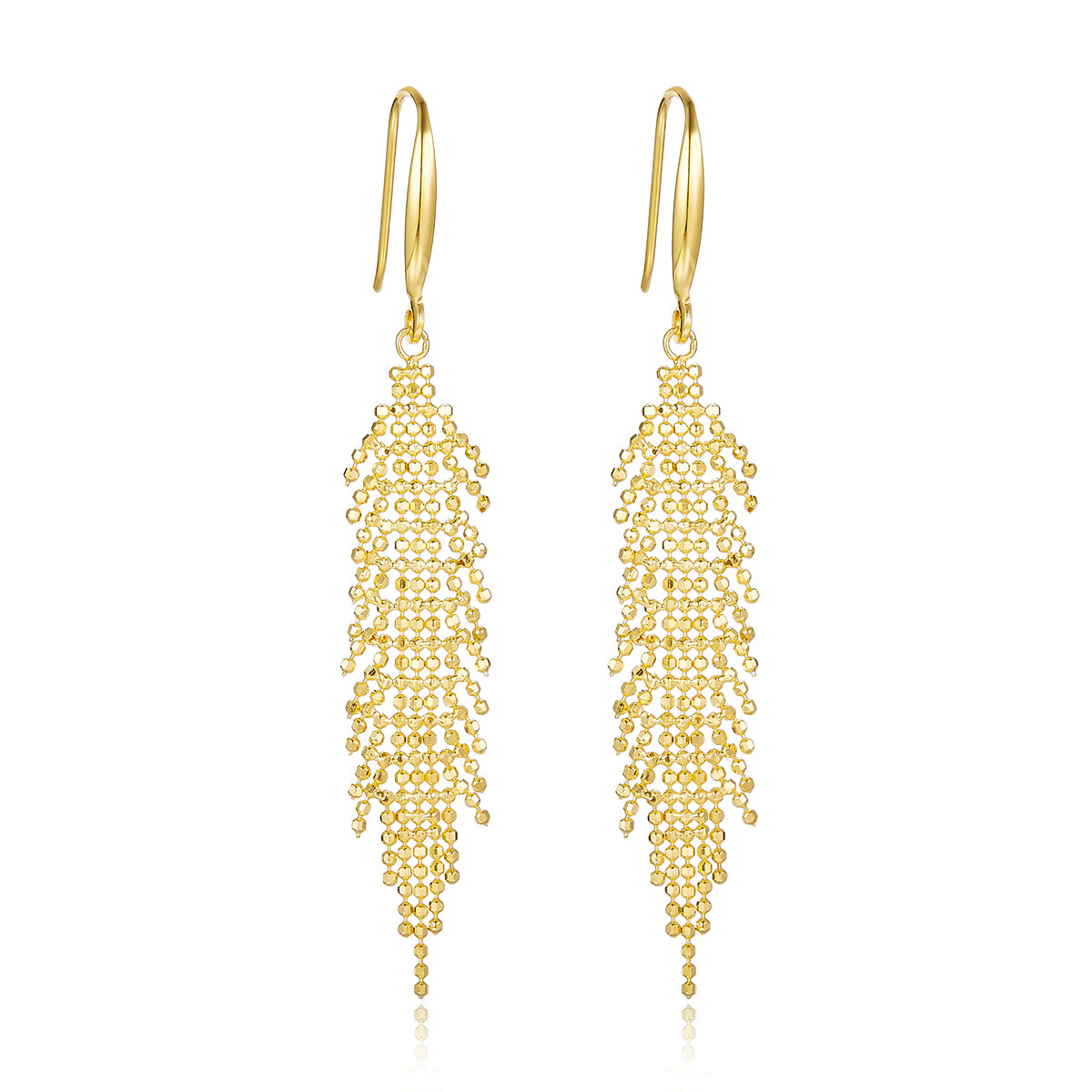 S925 Sterling Silver Tassel Dangle Earrings 59.8mm Long 2g Lightweight Mesh Bead Flowing Design Platinum Gold Rose Gold Plated Gift Box