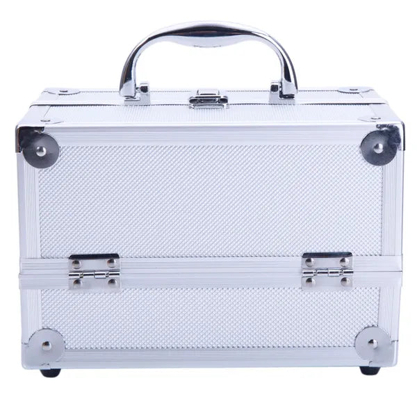 SM-2176 Aluminum Makeup Train Case Jewelry Box Cosmetic Organizer With Mirror 9'x6'x6' Silver