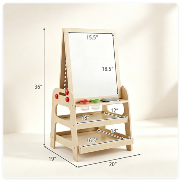 2-in-1 Wooden Kids Art Easel With Marble Run, Magnetic Whiteboard Standing Easel With Storage Shelves & Accessories For Kids 3-