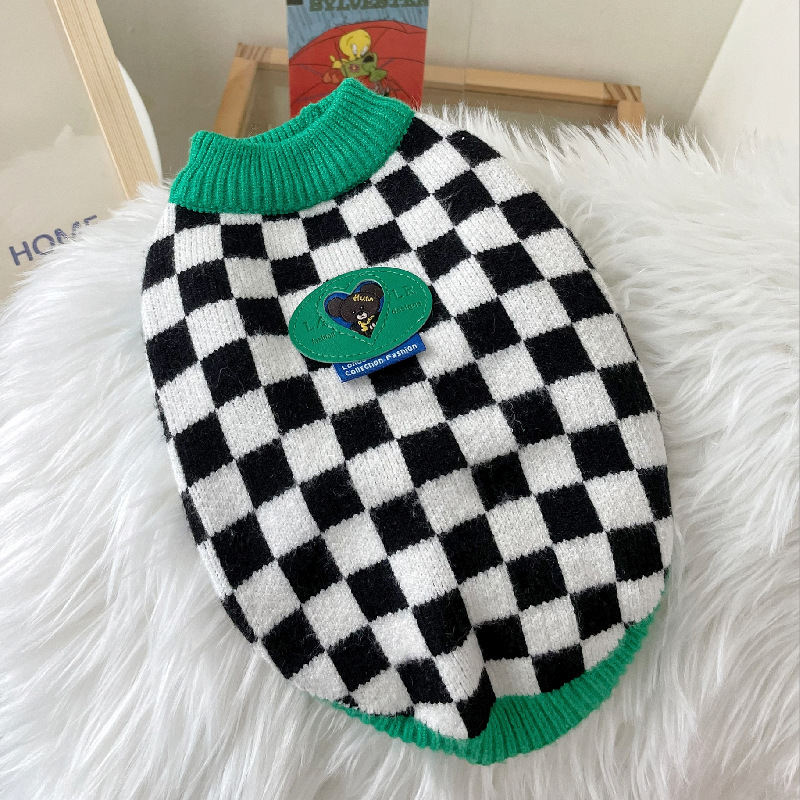Black And White Checkered Sweater Pet Puppy Clothes