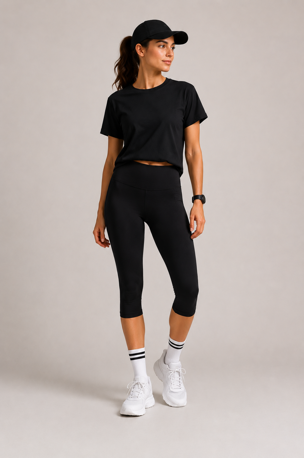 Women's High Waist Capri Leggings With Side Pocket Stretch Cropped Active Pants