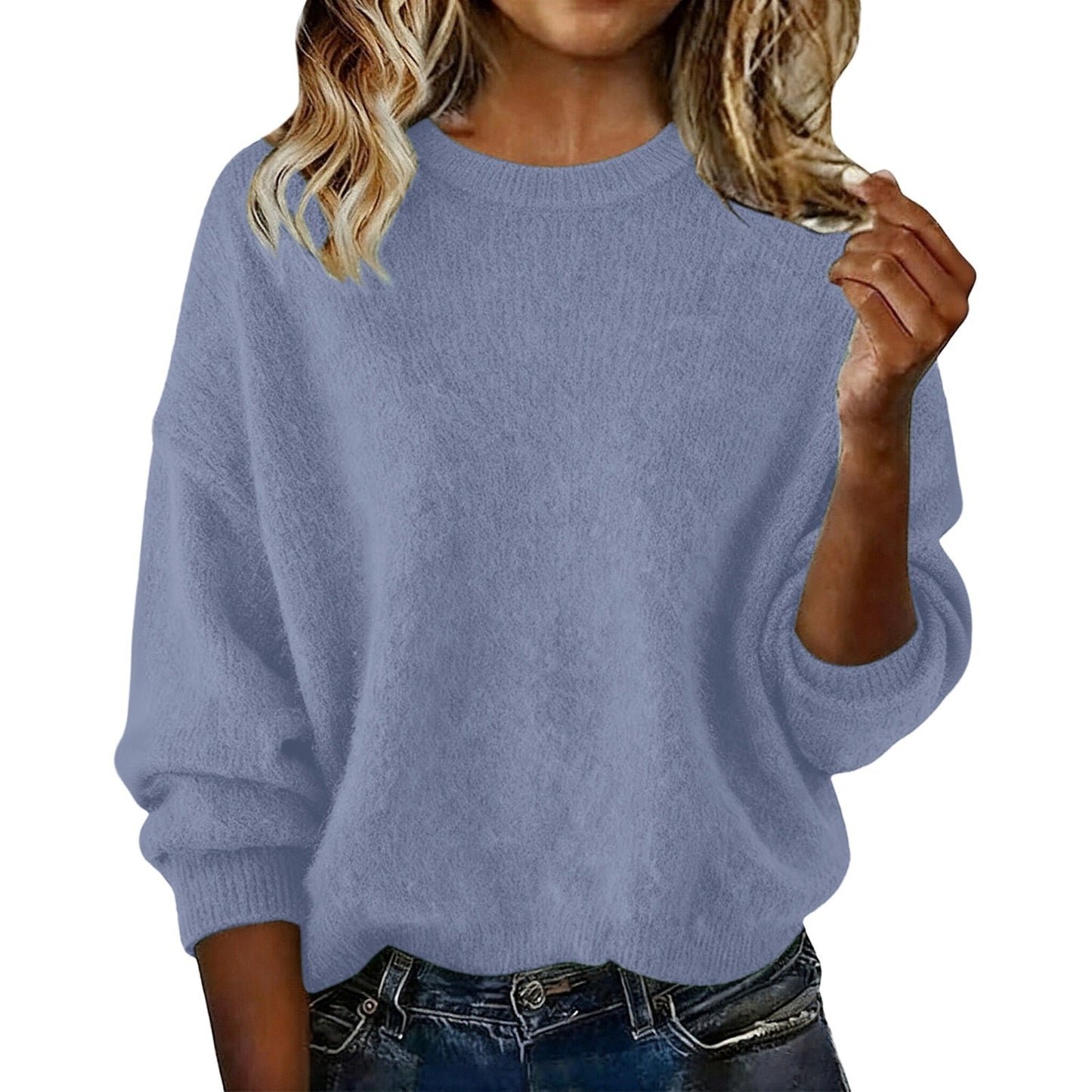 Women's New Arrival Solid Color Crew Neck Sweater, Fashion Loose Casual Knitwear For Autumn