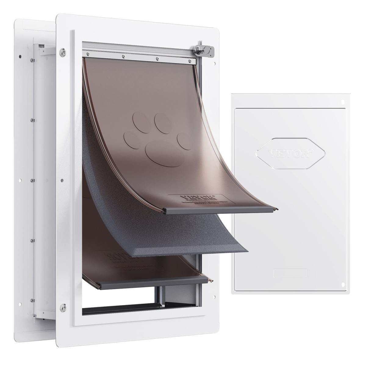 Pet Door, 14.25" X 21.1" Metal Frame With Lock And 3-Flap System, Weatherproof Doggy Door, Easy To Install In Interior Or Exterior Walls, Pet Door Suitable For Cat Doggie Kitties (White-Large)
