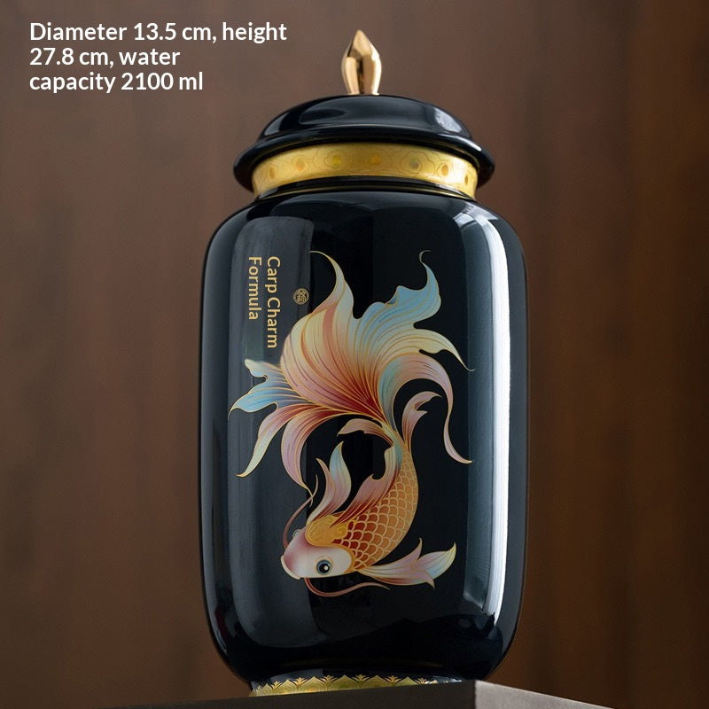 Chinese-style Retro Tea Canister With Carp Design Sealed Container