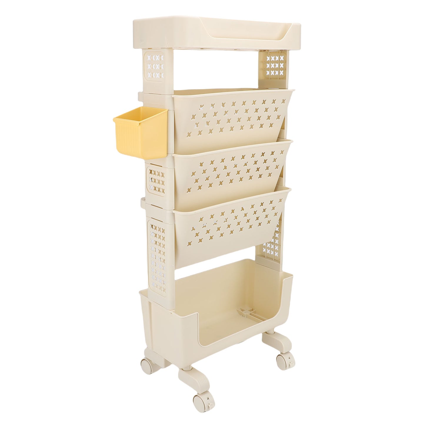 Rolling Book Cart 5 Tier PP Multi Functional Movable Storage Book Rack Utility Organizer Bookshelf With Lockable Casters For Study Office Bedroom Cream White