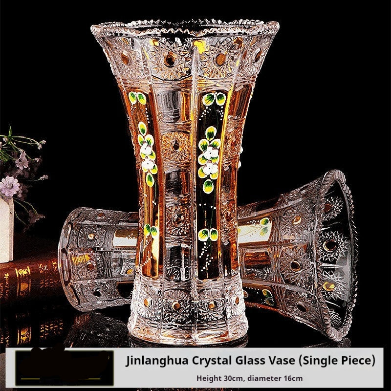 European-style Light-luxury Enamel Floral Crystal Glass Vase For Water Cultivation Of Lilies And Lucky Bamboo Decorative Vase Gift
