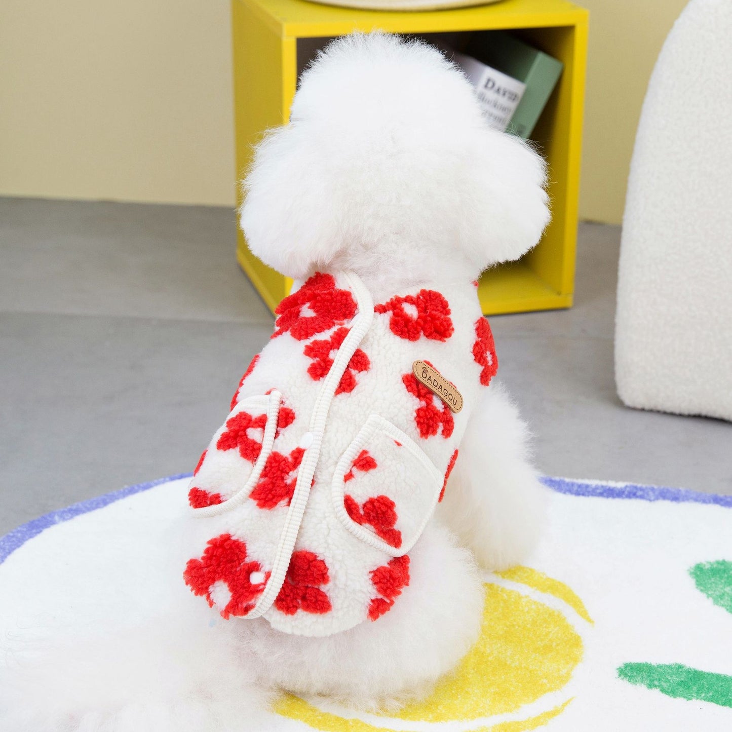 Cat Pet Clothing Winter Five-Petal Flower Velvet Coat