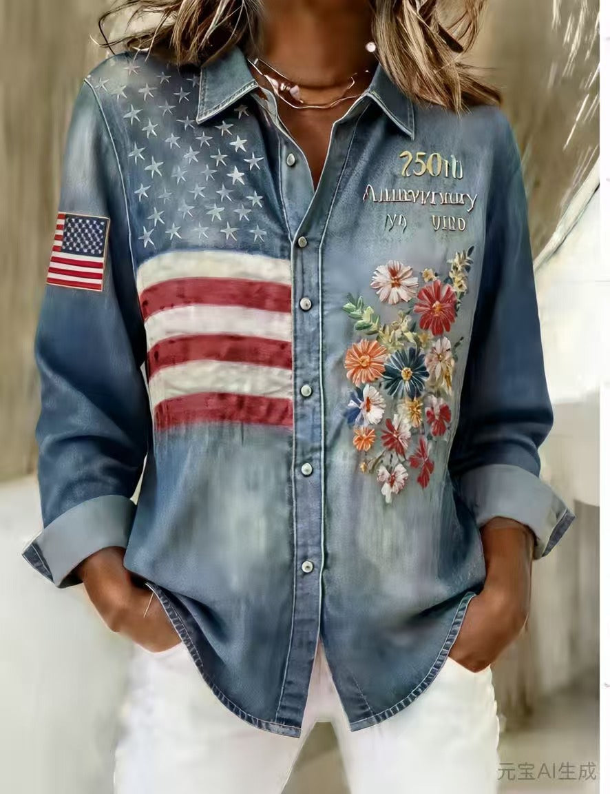 3D Digital Print Retro EuropeanAmerican Best-Selling Casual Long-Sleeve Shirt