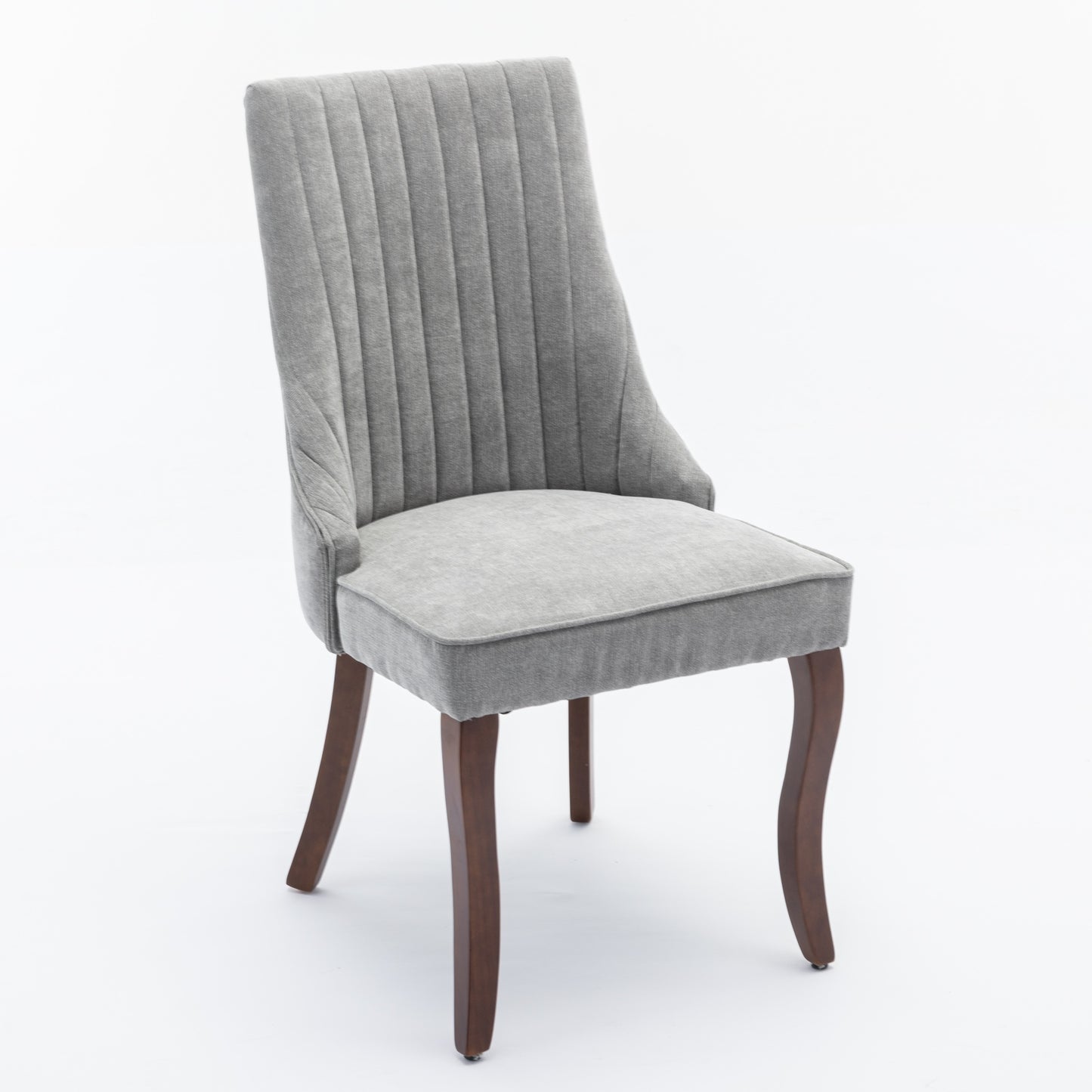 Rayon Cloth Flocking Linen Dining Chairs Channel Kitchen Dinner Chair Comfy Fabric Upholstered Accent Chair For Dining Room With Curved Solid Wood Legs,Set Of 2  Gray , DE1847GY