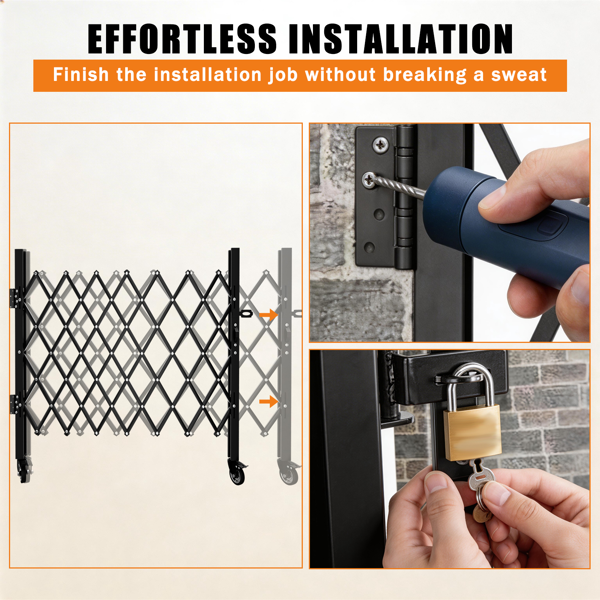 Foldable Security Gate, Expandable Safety Barrier With 360degree  Swivel Casters Lockable Design, Portable Mobile Rolling Barricade For Garage, Warehouse, Driveway And Pool Areas  51.57in H X 42in W