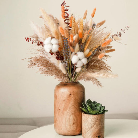 84-Piece Fall Dried Flower Bouquet—Boho Fall Decor With Pampas Grass, Cotton, And Orange Rabbit Tails—Autumnal Flower Arrangement For Your Home, Mantel, Or Vase—Fall Decor For Your Home And Porch