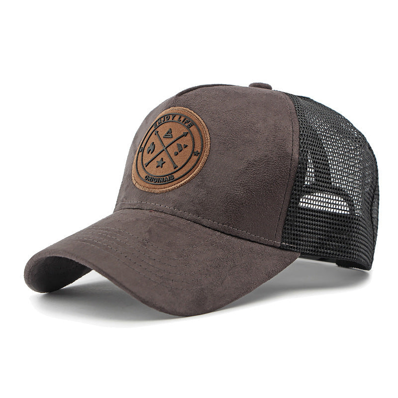 Men's And Women's Multi-color Suede Mesh-rimmed Baseball Cap With Round Logo And Adjustable Strap. Stylish And Versatile, Suitable For Daily Outings And Outdoor Activities.