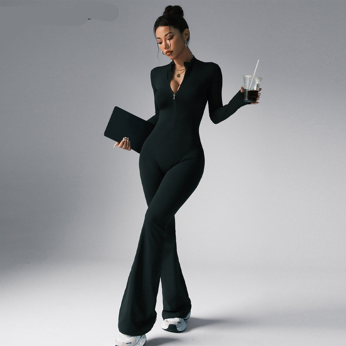 Zipper Jumpsuit Quick-dry Fitness Running Yoga Jumpsuit