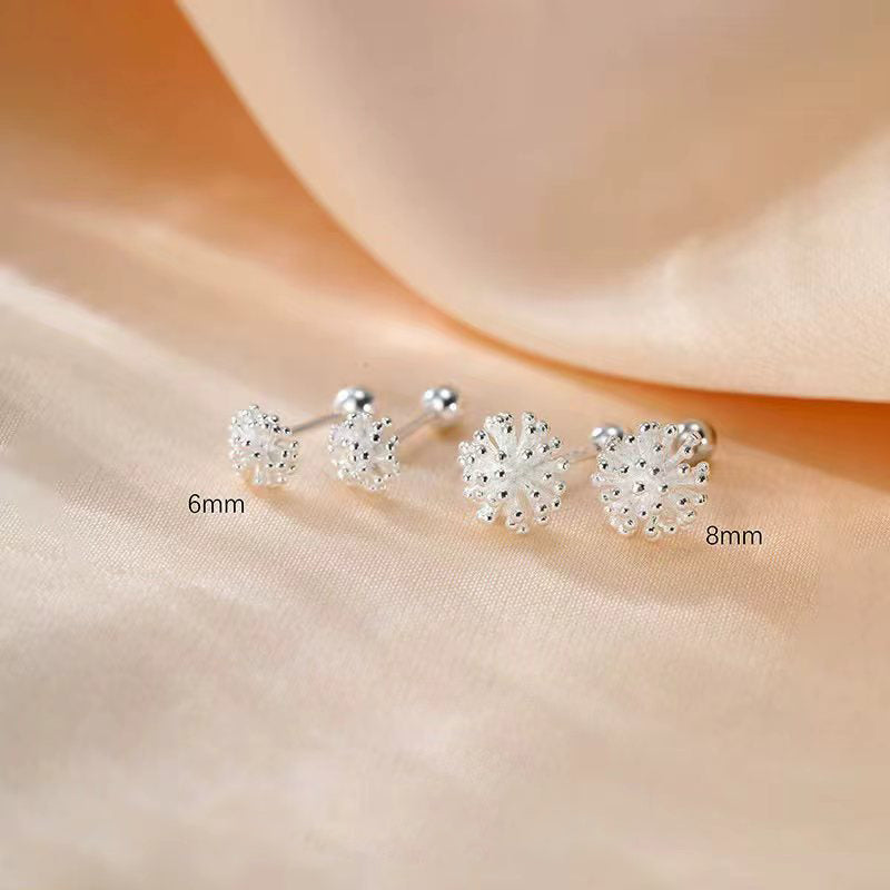 1 Pair 999 Sterling Silver Dandelion Screw Back Stud Earrings, Delicate Minimalist Style, Perfect For Daily Wear & Valentine's Gifts