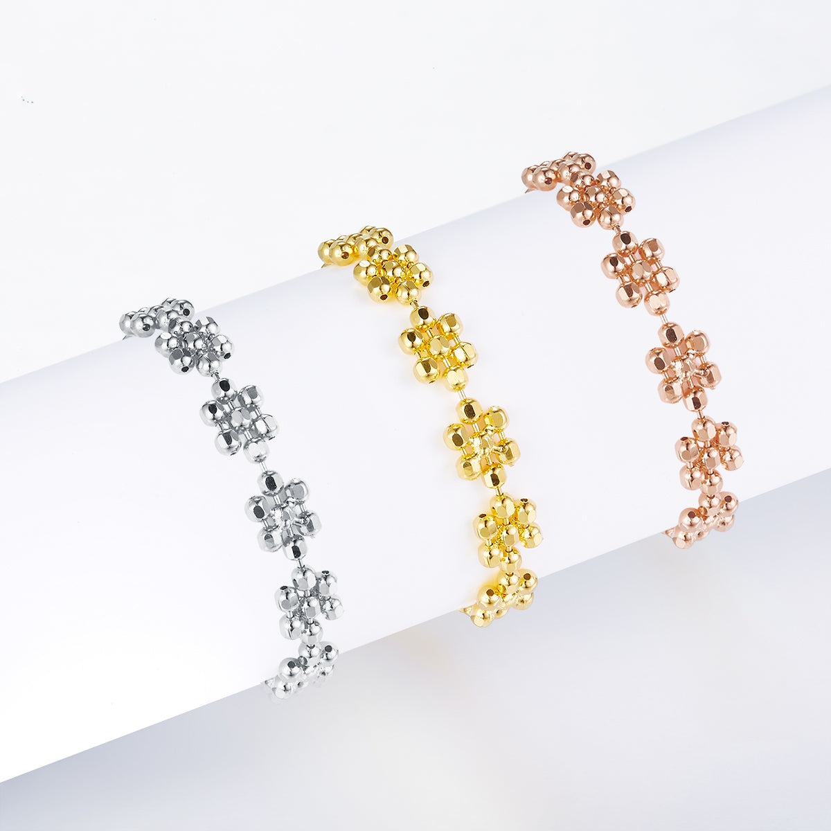S925 Sterling Silver Flower Ring 0.7g Lightweight 14-21mm Adjustable Clover Design Platinum Gold Rose Gold Plated Gift Box