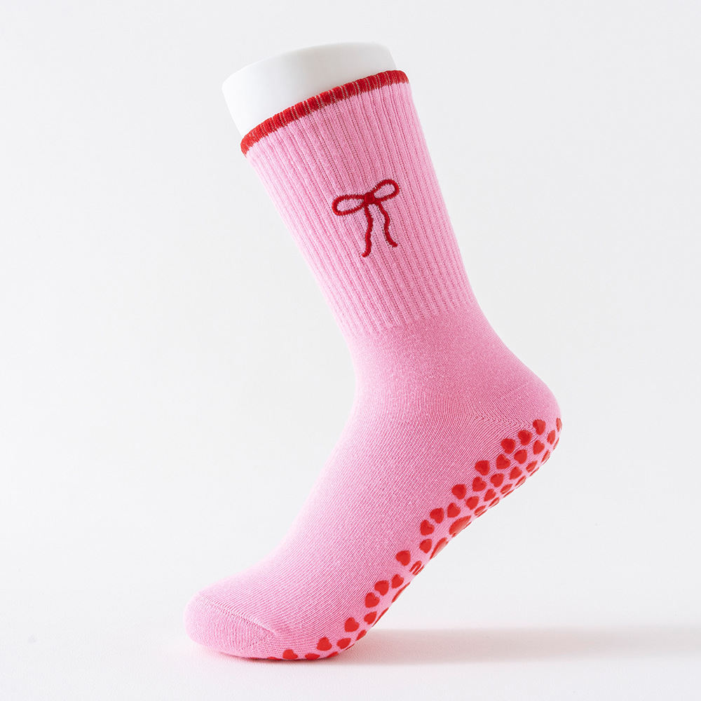 Womens Mid-calf Cotton Yoga Socks With Breathable Embroidery