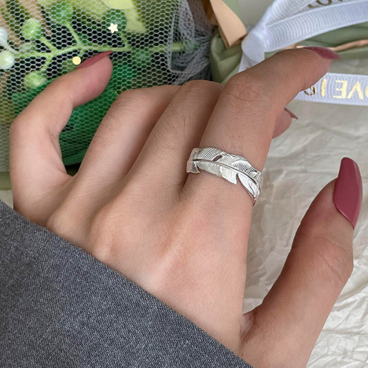 925 Sterling Silver Korean Plain Band Ring For Women, Minimalist Ins Style, Niche High-End Sense, Light Luxury Retro Design, Open Adjustable Finger Ring