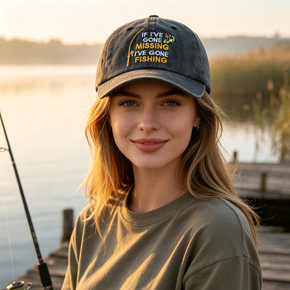 2pcs Vintage Washed Fishing Baseball Cap For Women, Embroidery If I Ve Gone Missing I Ve Gone Fishing Funny Hat, Outdoor Fisherman Gift Hat