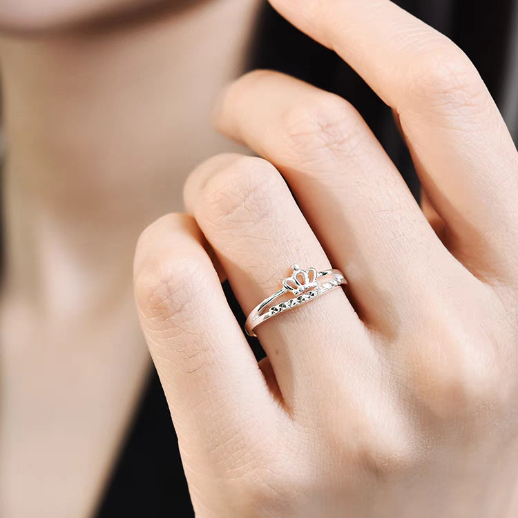 1 Piece 999 Sterling Silver Crown CZ Stackable Ring, Delicate Princess Style, For Daily Wear & Valentine's Gifts
