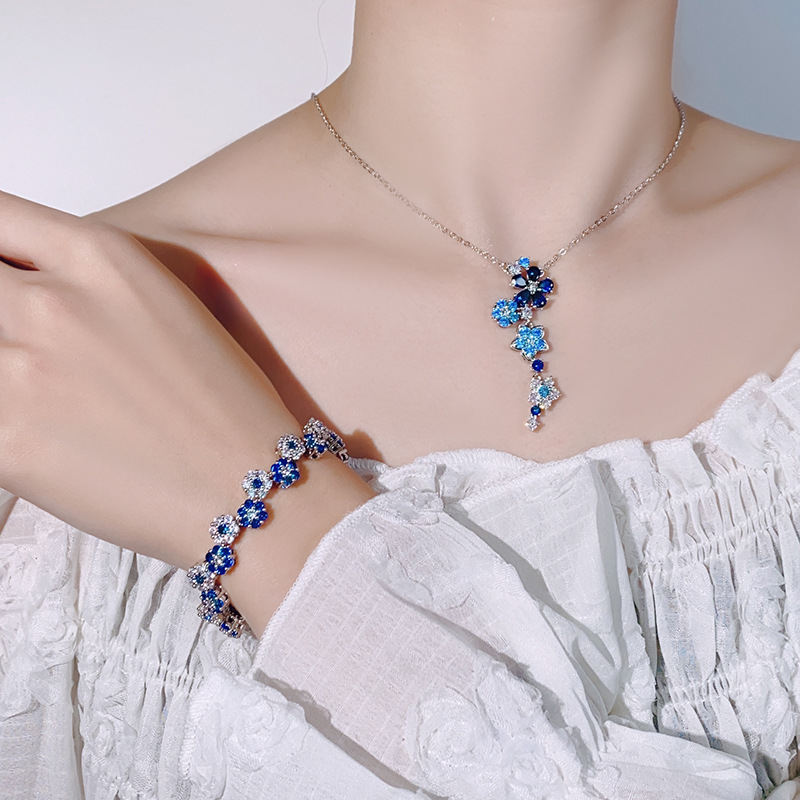 New Arrival Jewelry Set For Women, Flower Simulated Zirconia Bracelet & Clavicle Necklace, Elegant Light Luxury Versatile Fashion Accessories