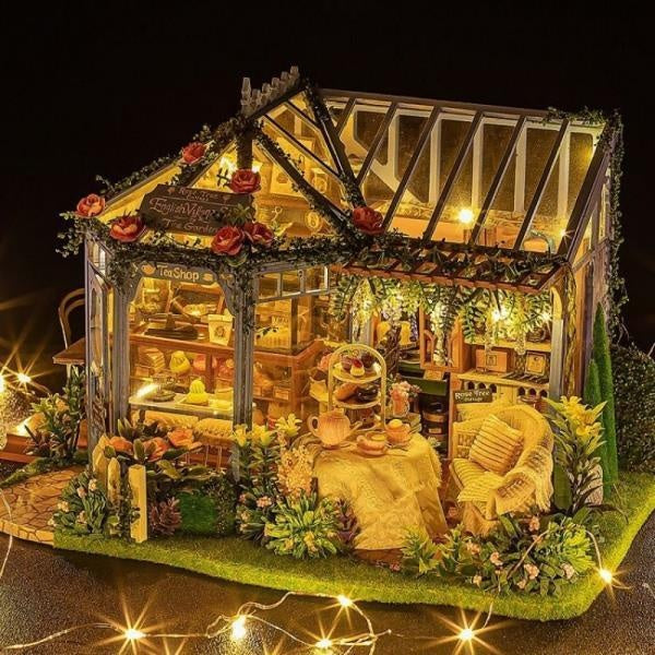 DIY Cottage Craft Assembled Rose Garden Tea House Puzzle Toy