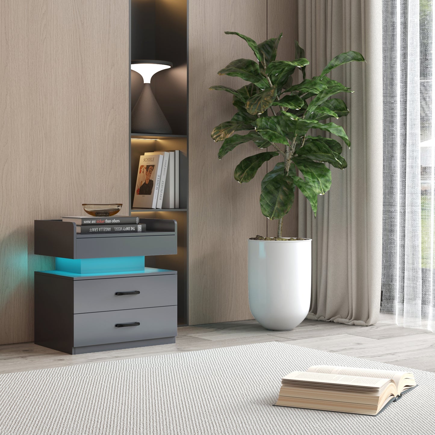 1 Set Nightstand With Adjustable LED Strip Light, 2-drawers, Large Storage Space, Suitable For Bedside Table, Coffee Table, Sofa Side Table Or End Table For Study Desk
