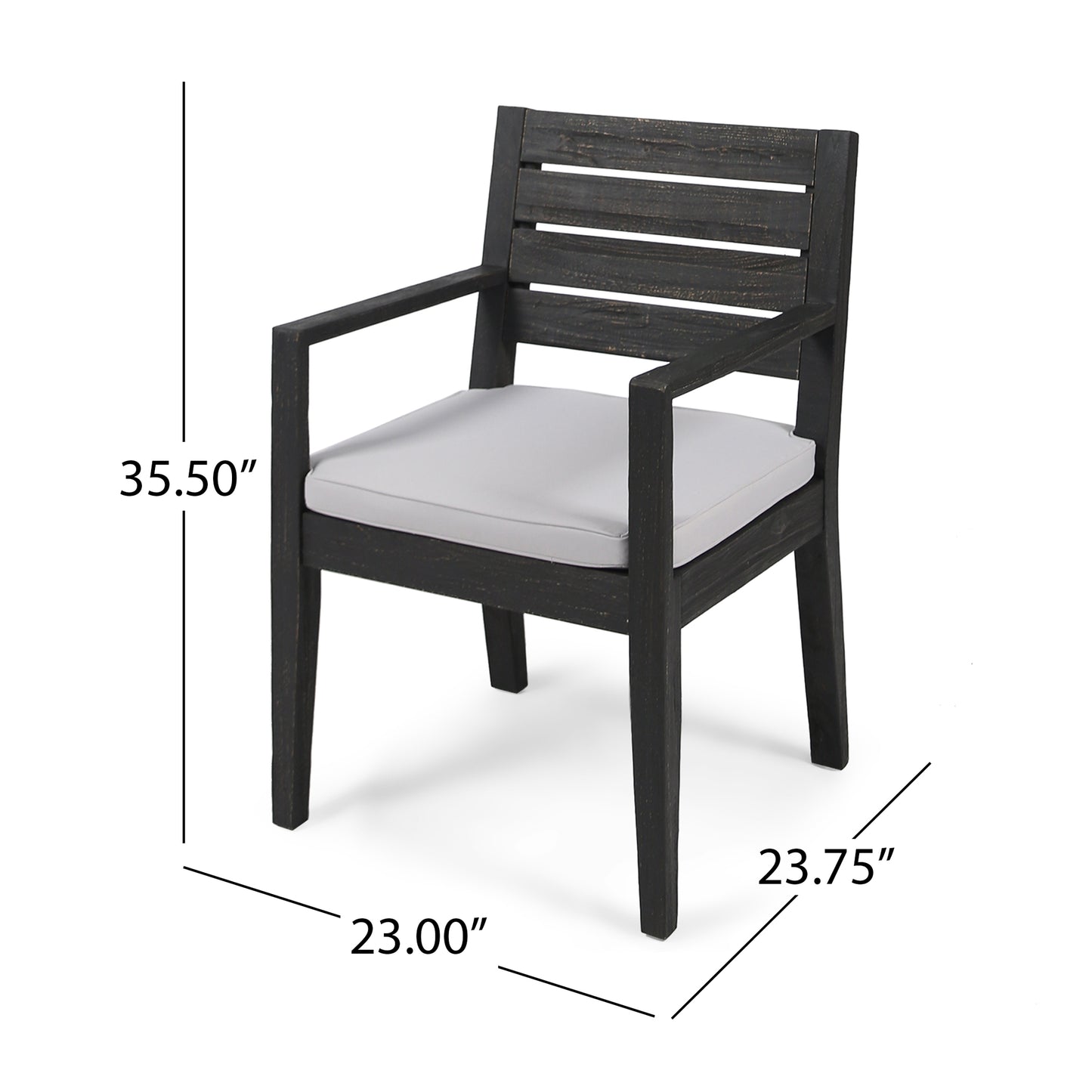 Outdoor Dining Chair Set Of 2, Dark Grey With Light Grey Cushion