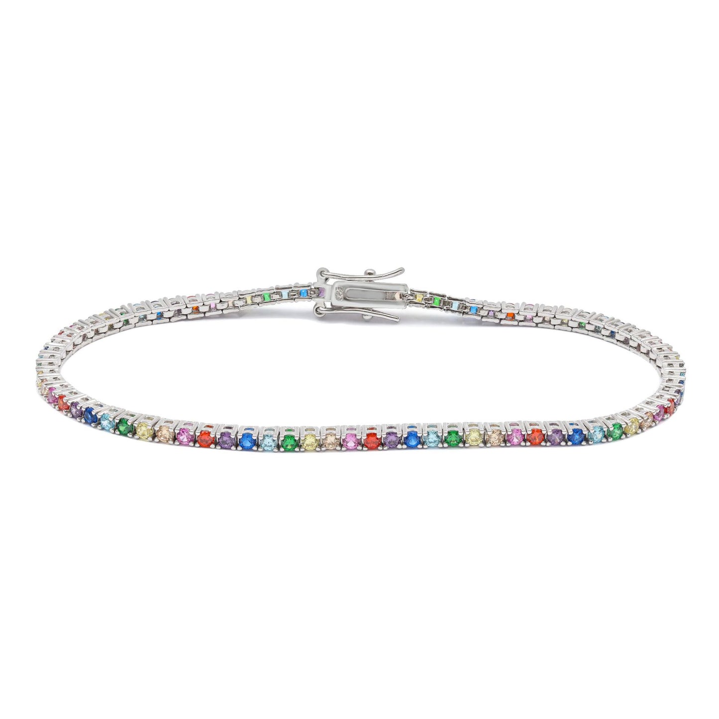 New Color-block, Single-row Inlaid Tennis Bracelet For Women Personalized 925 Silver With Colorful Zircon Stones