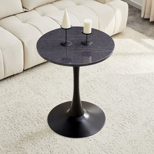 Round Dining Table, 23.6in Circle Tulip Table With Thickened Tabletop & Metal Pedestal, Mid Century Modern Bistro Table For Kitchen, Small Places, Living Room, Cafe  Faux Marble