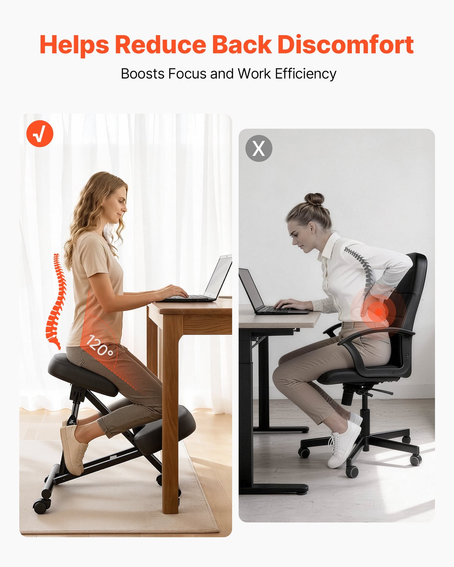 Ergonomic Kneeling Chair With Wheels, Mobile X-Shaped Posture Knee Chair With Adjustable Height & Thick Foam Cushions, Natural Relief For Neck Or Back Pain For Home, Office Or Meditation, Black