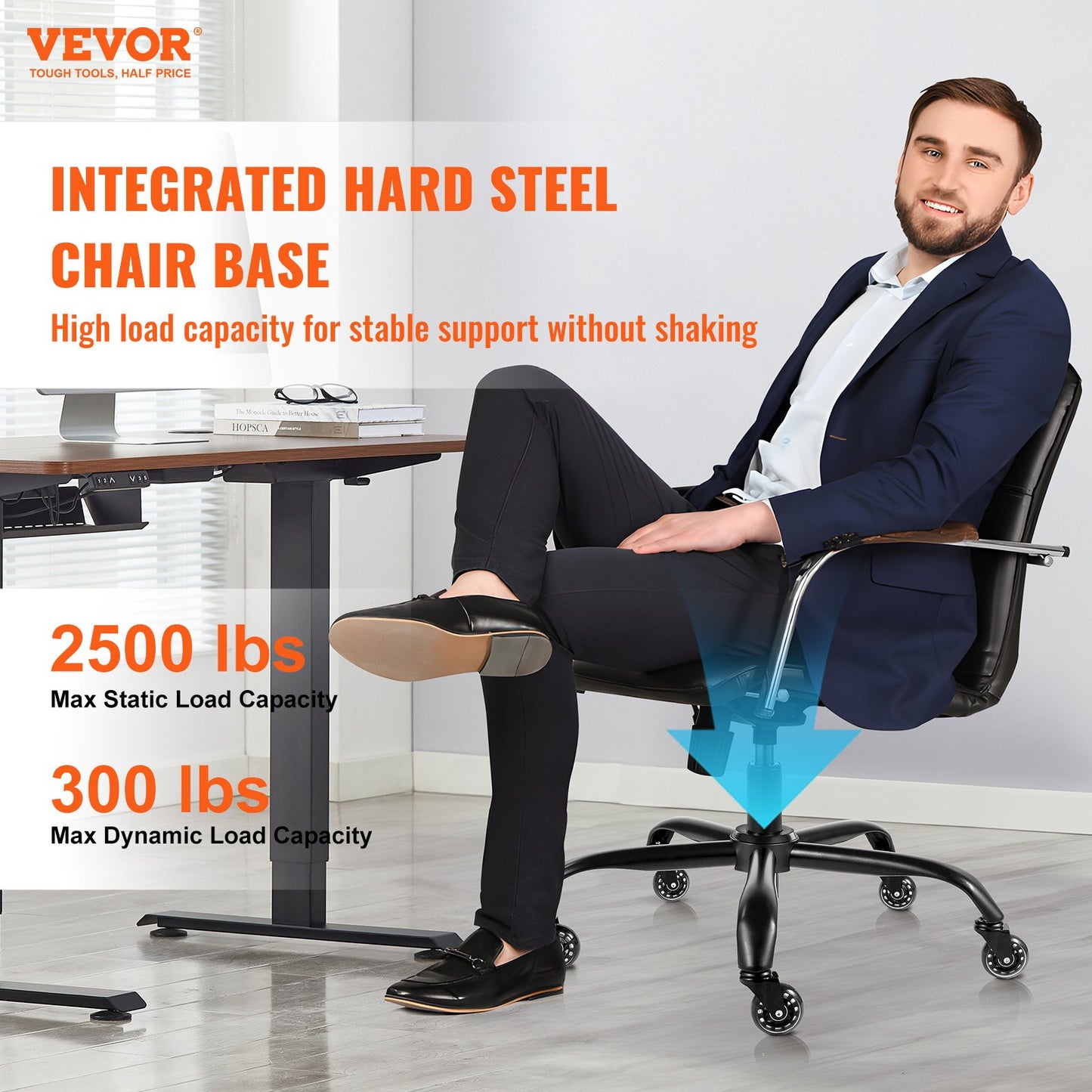 Office Chair Base Replacement, 28", 2500 Lbs Static Load Capacity, Heavy Duty Universal Computer Desk Chair Stool Base Part With 5 Casters And Gas Cylinder, Desk Chair Base Replacement, Black