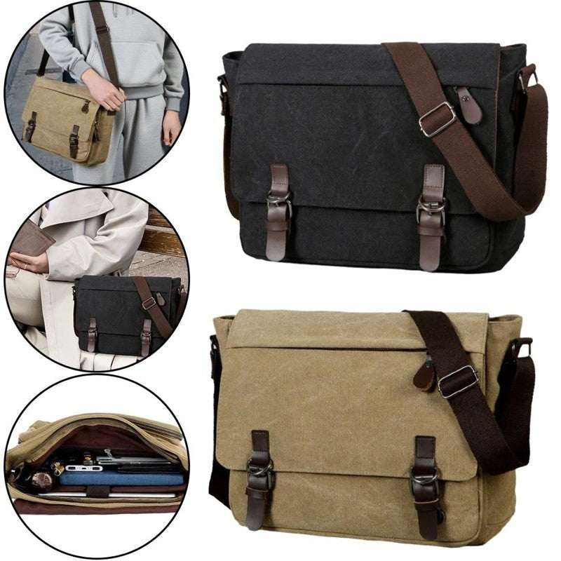 Men Canvas Leather Bag Messenger Satchel Military Travel Cross Body Shoulder Bag