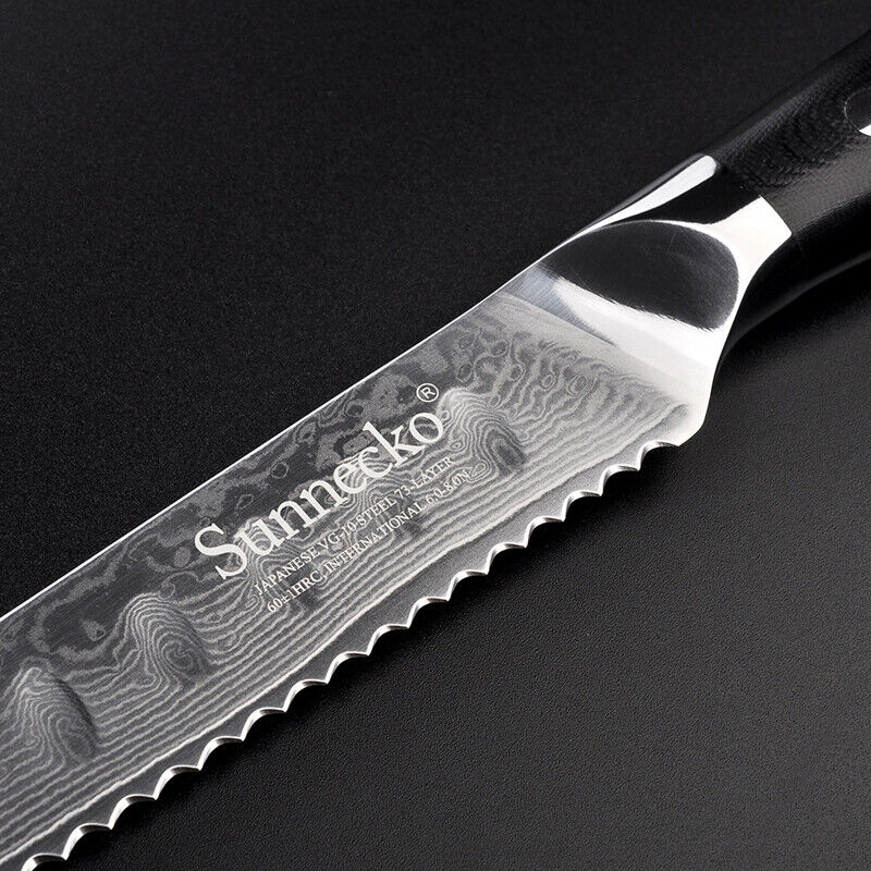 Sunnecko Serrated Bread Knife 8 Inch Damascus Steel Kitchen Sandwich Knife