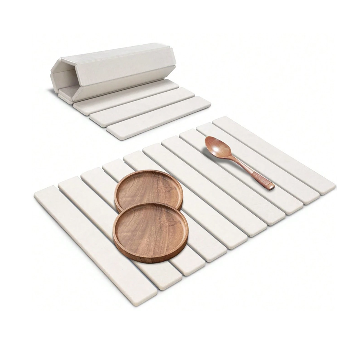Foldable Diatomite Drying Mat Absorbent Draining Quick Dry Nonslip Pad Kitchen--White