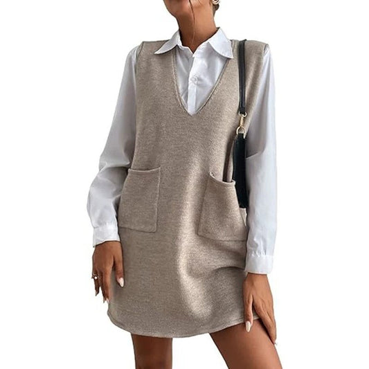 Spring And Autumn Sweater Dress Medium-Length Double-Faced Vest Dress Korean Style Solid Color Sleeveless Versatile Skirt Dress