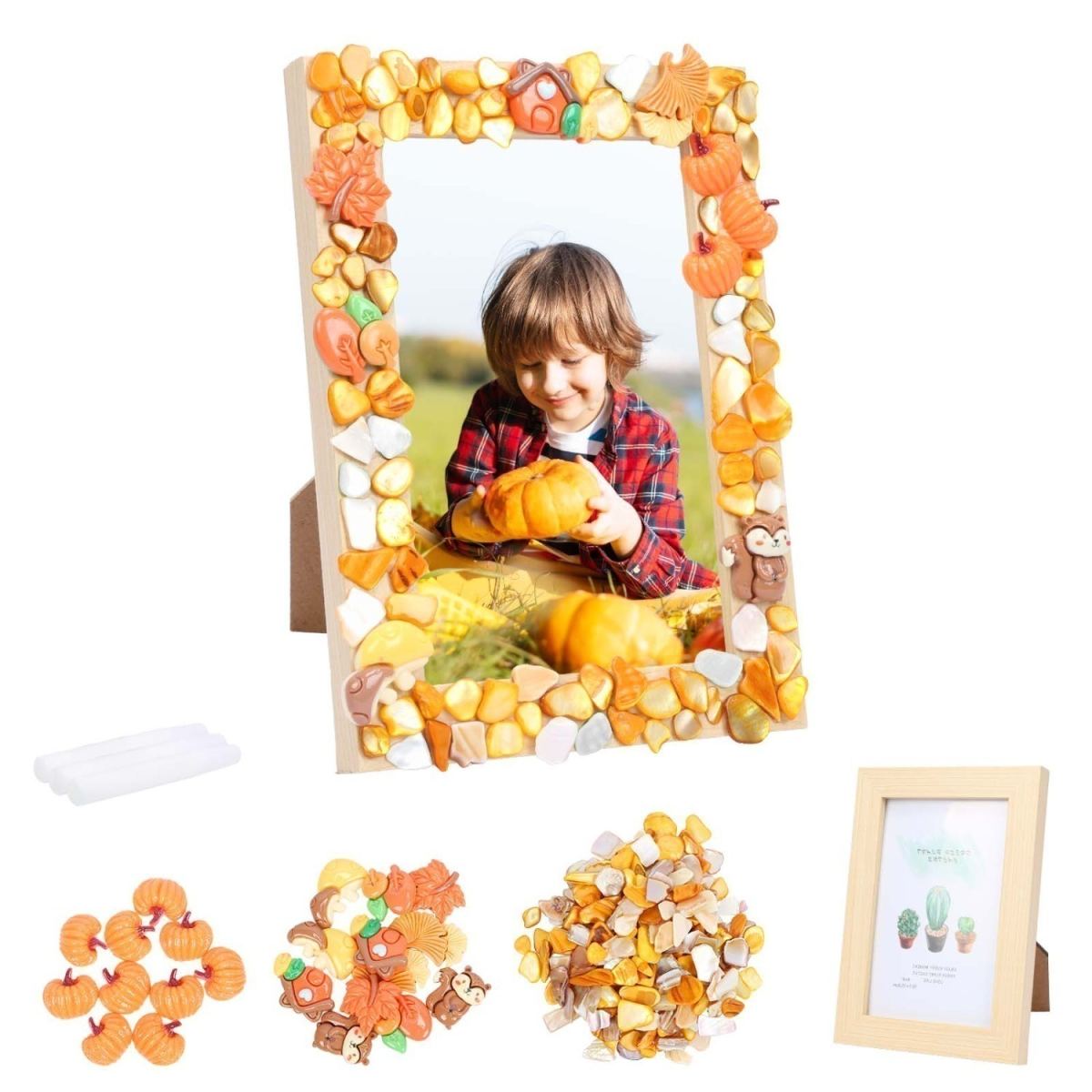Set Of 2 Fall Craft Kits, Fall Photo Frame Crafts, Fall Mosaic Frame Ideas, DIY Fall Photo Frame Craft Set With Pumpkins, Decorative Gifts, Party Favors, Party Favors, Party Favors