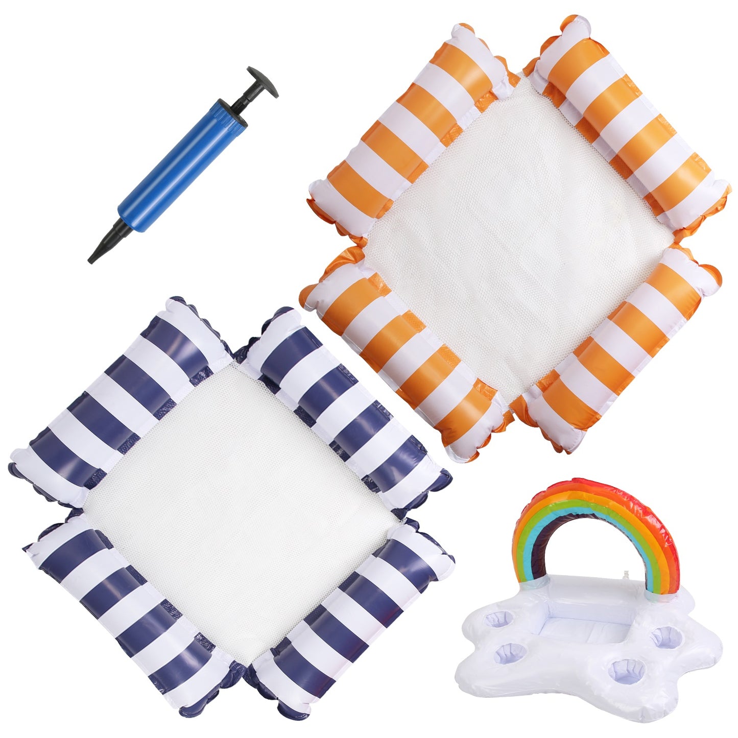 Set Of 3 Pack Inflatable Pool Floats 1 Drink & Snack Float 2 Water Hammocks With High Buoyancy Pillows Cooling Mesh