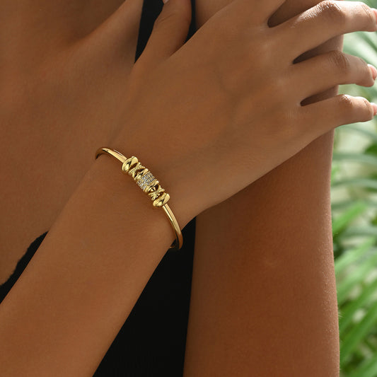 Minimalist Korean Style Women Bangle, Unique Geometric Niche Design Inlaid Cubic Zirconia, Premium Texture Fashion Wrist Jewelry