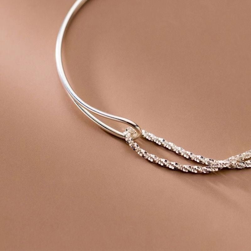 1pcs 999 Sterling Silver Double-Layer Bangle & Tennis Chain Bracelet, Delicate Luxury Style, Ideal For Birthday Gifts