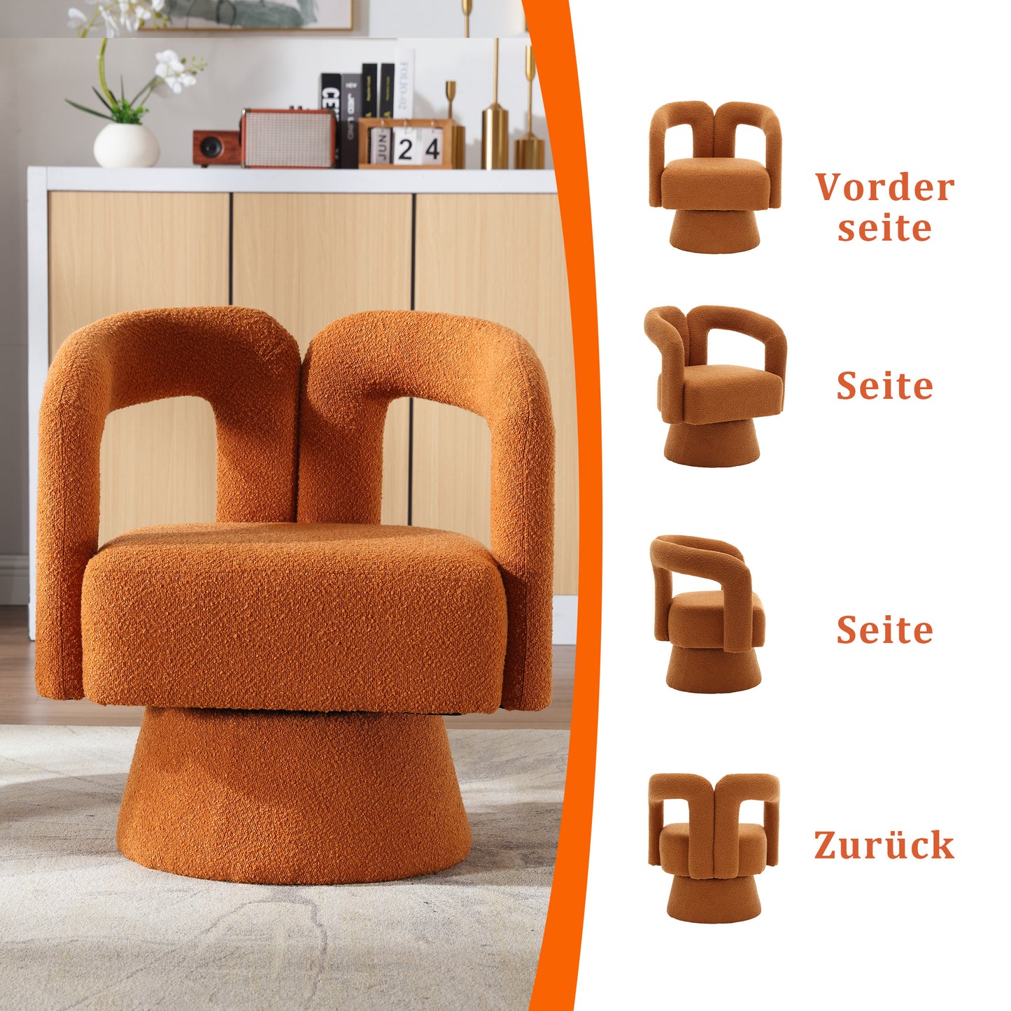 Old SKU W1880P163400 360 Degree Swivel Snuggle Barrel Accent Chairs, Round Armchairs With Wide Upholstery, Fluffy Fabric Armchair For Living Room, Bedroom, Office, Waiting Rooms