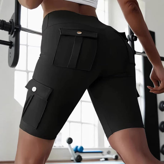 Breathable Butt-Lifting Sports Yoga Shorts With Pocket And Buttons For Women